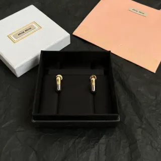 Miu Miu Gold Silver Capsule-Shaped Two-Tone Metallic Earrings