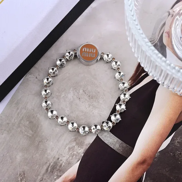 Miu Miu Logo Bracelet Silver Green Pavé Crystal-Set Clasp Bracelet 3