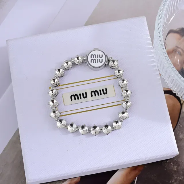 Miu Miu Logo Bracelet Silver Green Pavé Crystal-Set Clasp Bracelet 5