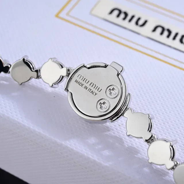Miu Miu Logo Bracelet Silver Green Pavé Crystal-Set Clasp Bracelet 8