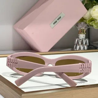 Miu Miu Pink Gold Oval Frame Thick Logo-Embossed Temples Sunglasses