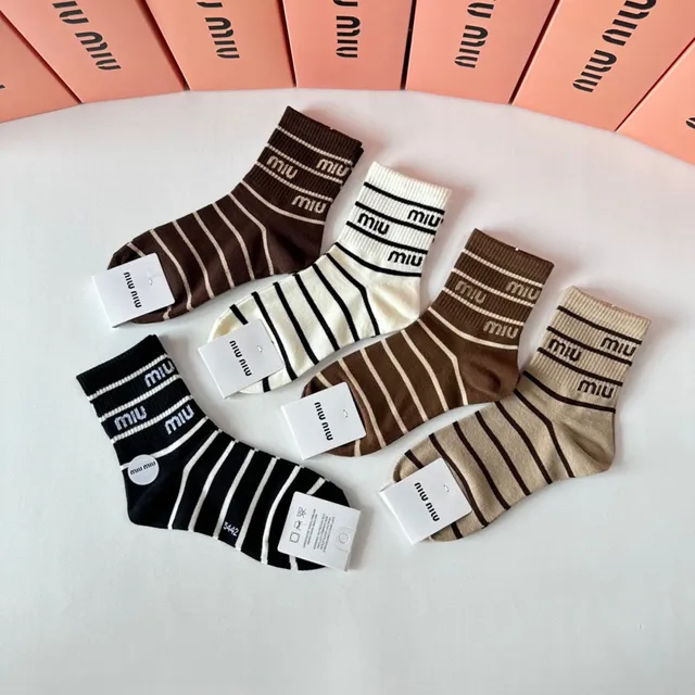 Miu Miu Striped Logo-Band Ankle Socks 5