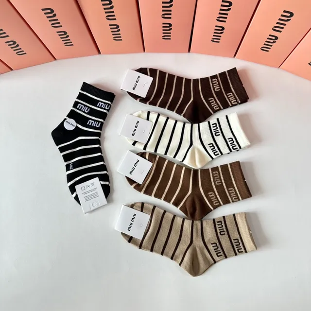 Miu Miu Striped Logo-Band Ankle Socks 6