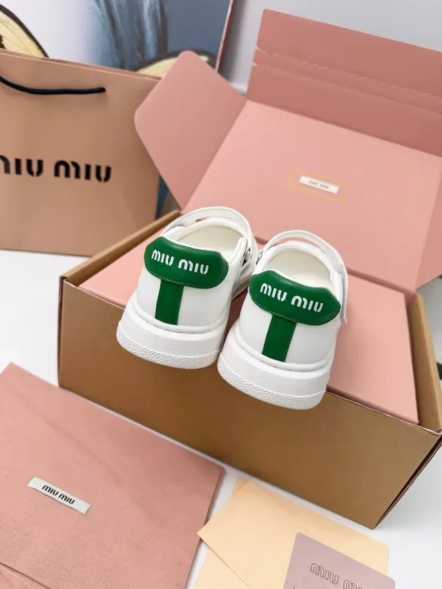 Miu Miu White Green Leather Heel Tab Mary Jane Shoes 4