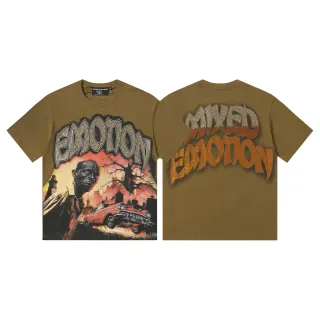 Camiseta oliva Mixed Emotion con gráfico de terror y pedrería