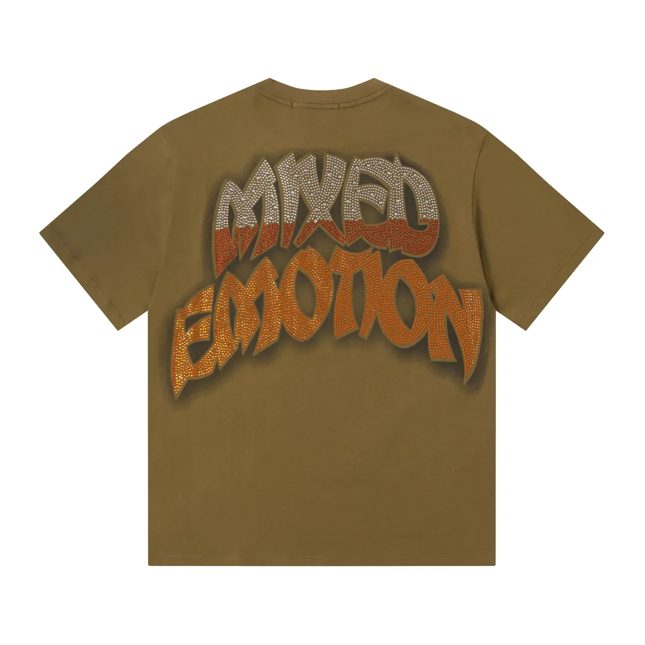 Mixed Emotion হরর গ্রাফিক রাইনস্টোন সাজানো অলিভ টি-শার্ট 3