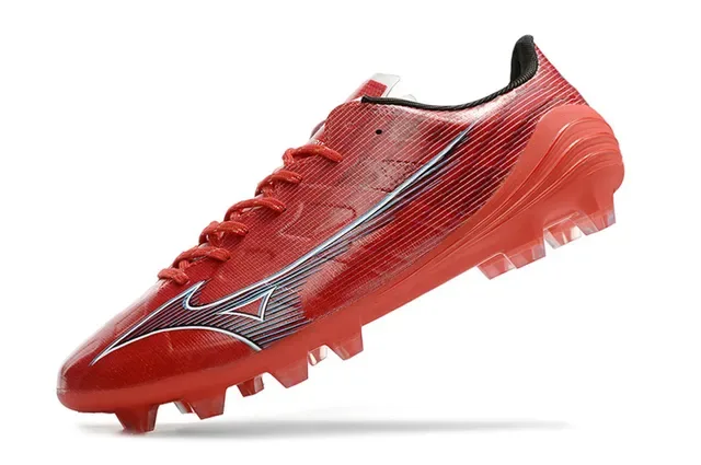 Mizuno Rouge Argent Low-Cut Upper Synthétique Clous Coniques Sol Ferme Chaussures de Football 3