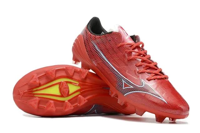 Mizuno Rouge Argent Low-Cut Upper Synthétique Clous Coniques Sol Ferme Chaussures de Football 4