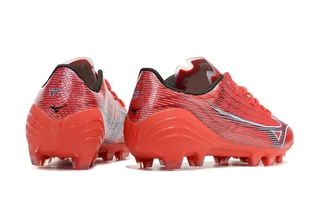 Mizuno Rouge Argent Low-Cut Upper Synthétique Clous Coniques Sol Ferme Chaussures de Football 5