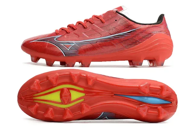 Mizuno Rouge Argent Low-Cut Upper Synthétique Clous Coniques Sol Ferme Chaussures de Football 6