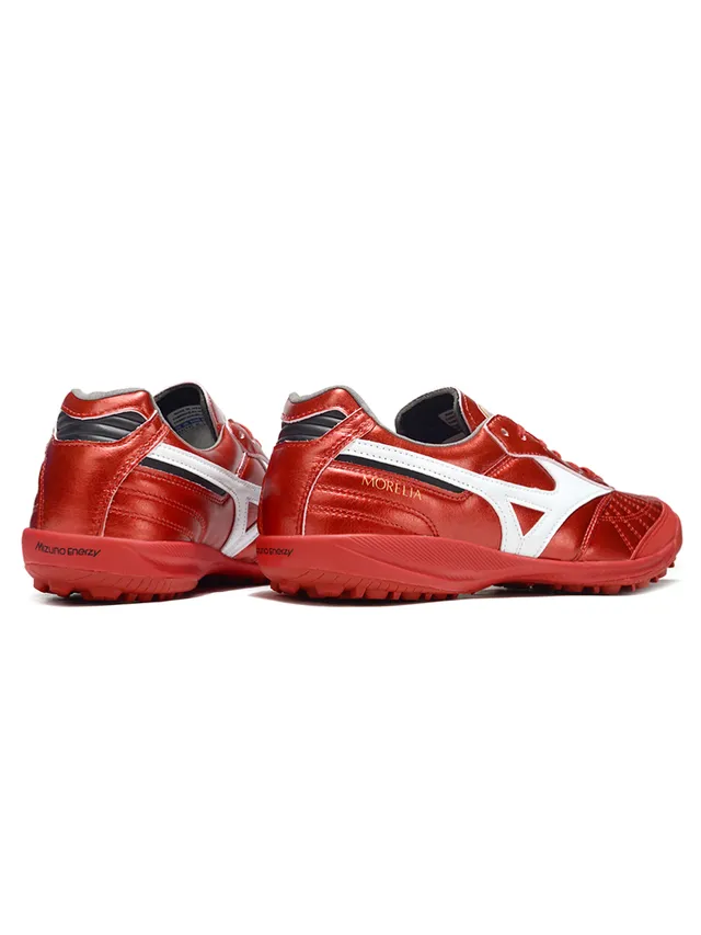 Mizuno Chaussures de football indoor avec empeine de cuir matelassé rouge blanc métallique RunBird logo rayures 3