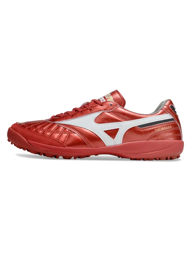 Mizuno Chaussures de football indoor avec empeine de cuir matelassé rouge blanc métallique RunBird logo rayures 5