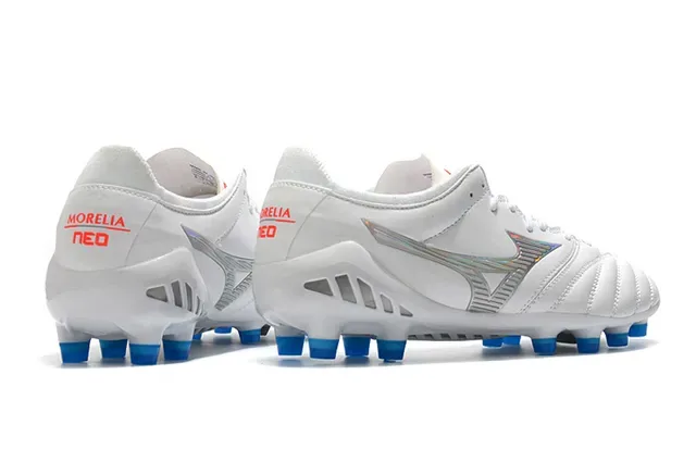 Mizuno White Blue Quilted Leather Upper Iridescent Silver Logo Firm-Ground Soccer Shoes 5