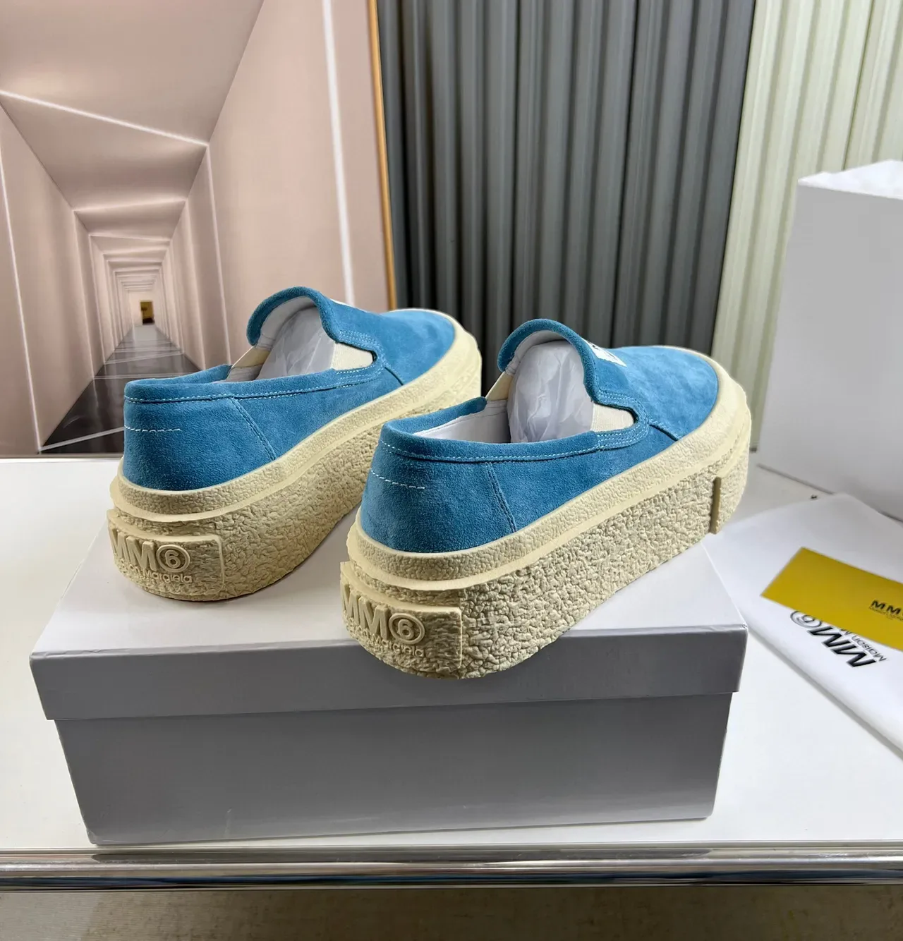 MM6 Maison Margiela Blue Suede Platform Slip-On Lifestyle Sneakers 6