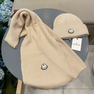 Moncler Beige Ribbed Knit Folded Cuff Beanie