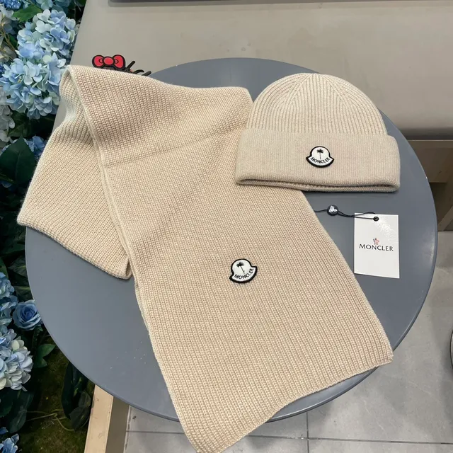 Moncler Beige Ribbed Knit Folded Cuff Beanie 3