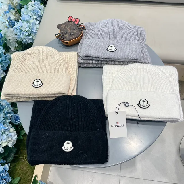 Moncler Beige Ribbed Knit Folded Cuff Beanie 6