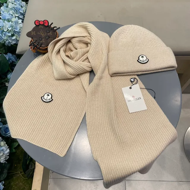 Moncler Beige Ribbed Knit Folded Cuff Beanie 7