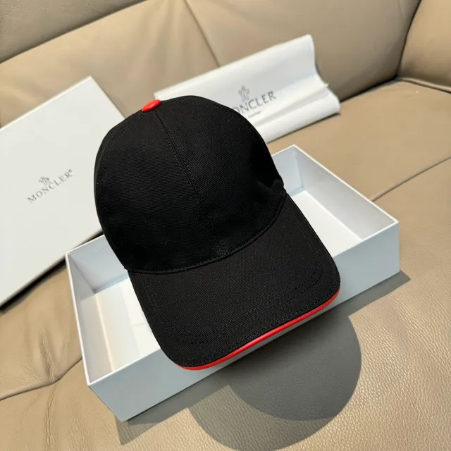 Moncler Preto Vermelho Construção de Seis Painéis Logo Bordado Boné de Beisebol 3