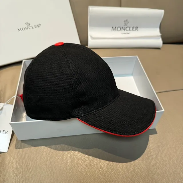 Moncler Preto Vermelho Construção de Seis Painéis Logo Bordado Boné de Beisebol 6