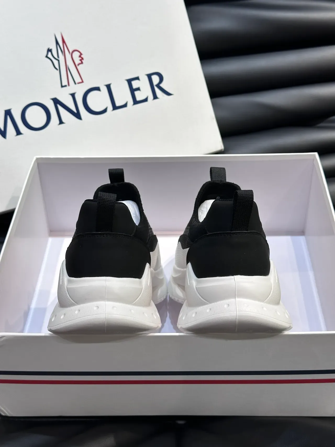 Moncler Black White Slip-On Perforated Mesh Upper Chunky Sneakers 3
