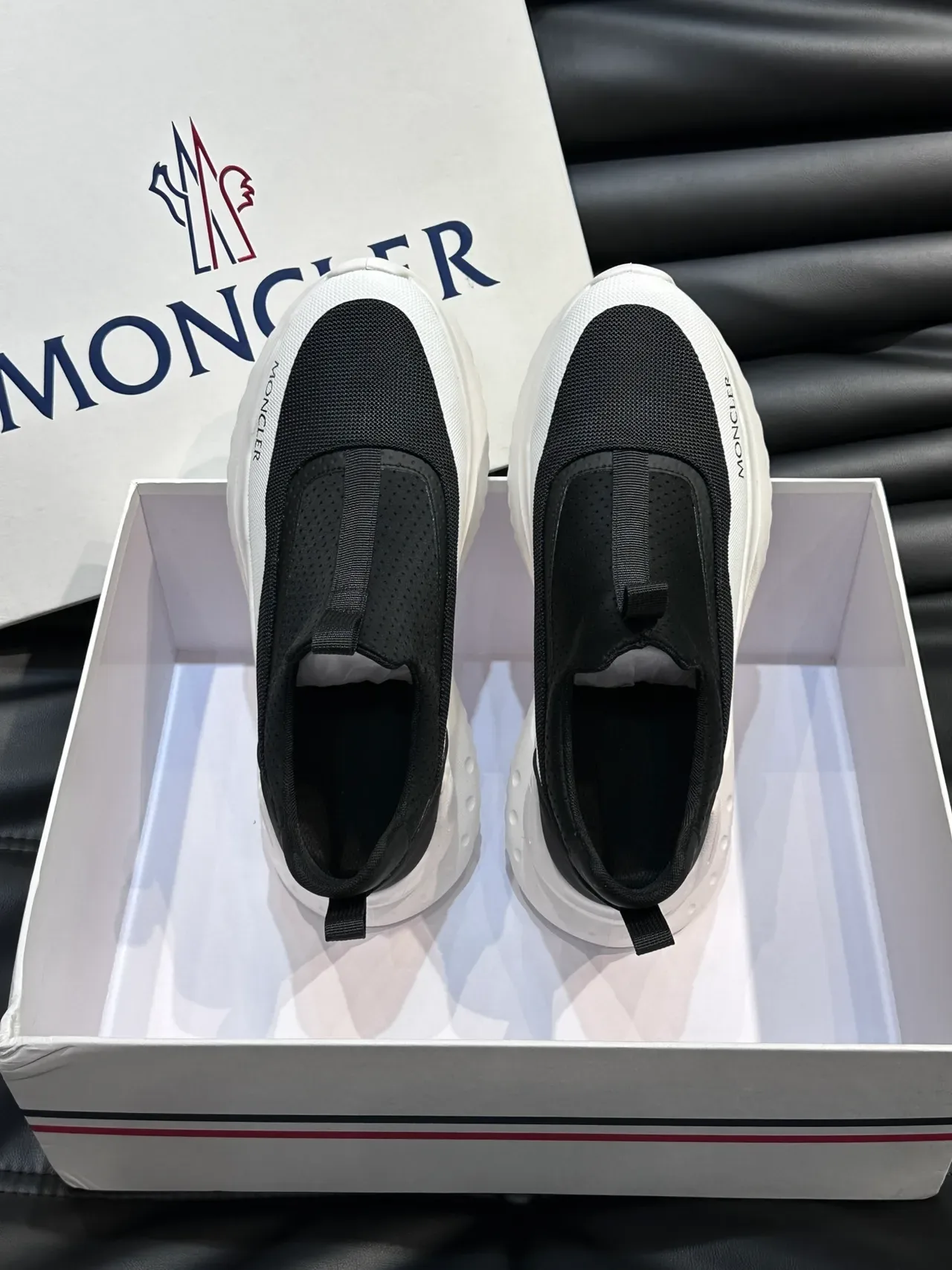 Moncler Black White Slip-On Perforated Mesh Upper Chunky Sneakers 4