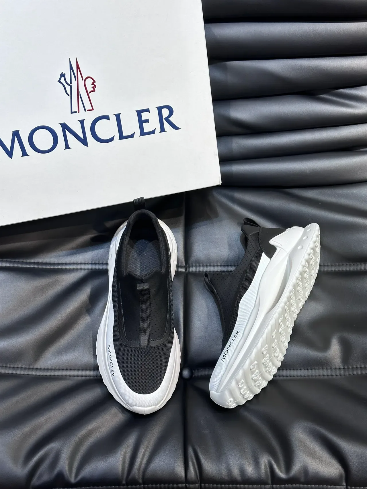 Moncler Black White Slip-On Perforated Mesh Upper Chunky Sneakers 5