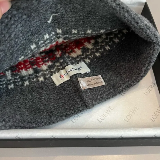 Moncler Gris Rouge Nordique Fair Isle Tricot Plié Côtelé Manchette Toque 3