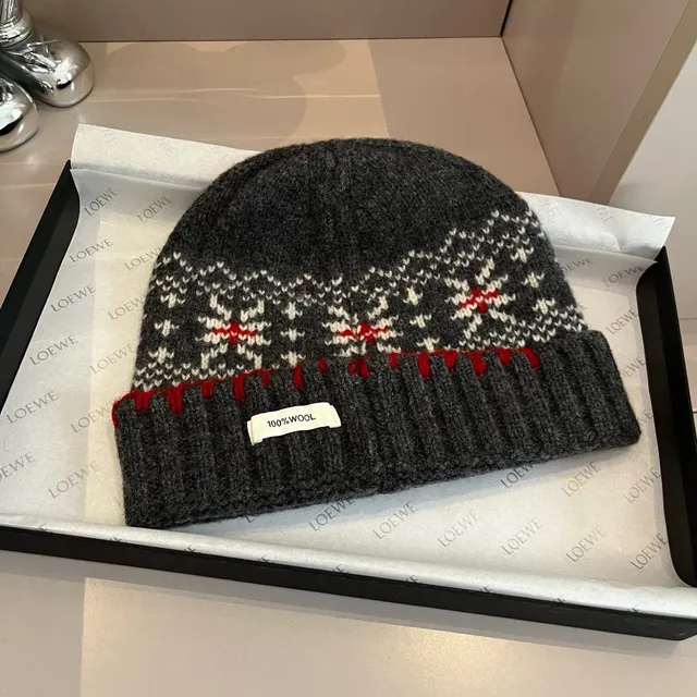 Moncler Gris Rouge Nordique Fair Isle Tricot Plié Côtelé Manchette Toque 5