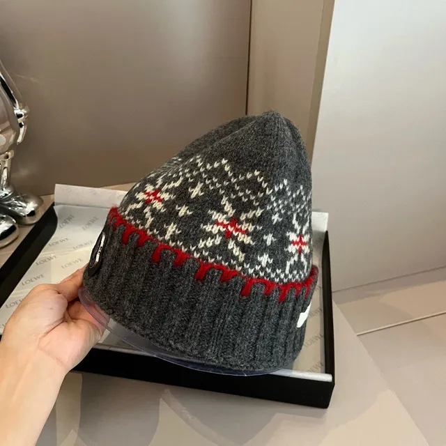 Moncler Gris Rouge Nordique Fair Isle Tricot Plié Côtelé Manchette Toque 8