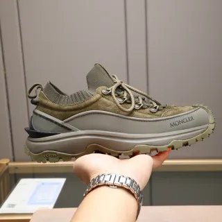 Moncler Olive Suede Knit-Collar Lifestyle Sneakers