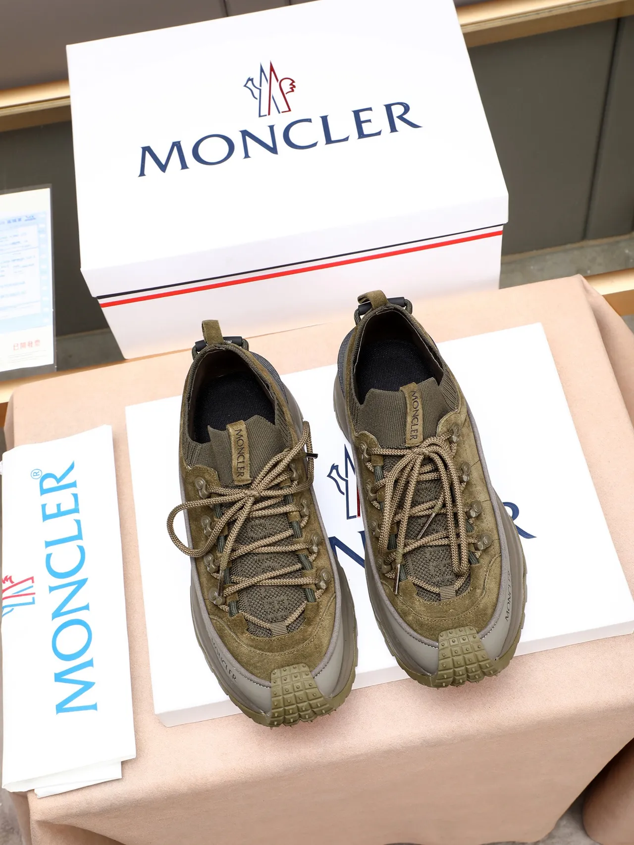 Moncler Olive Suede Knit-Collar Lifestyle Sneakers 2