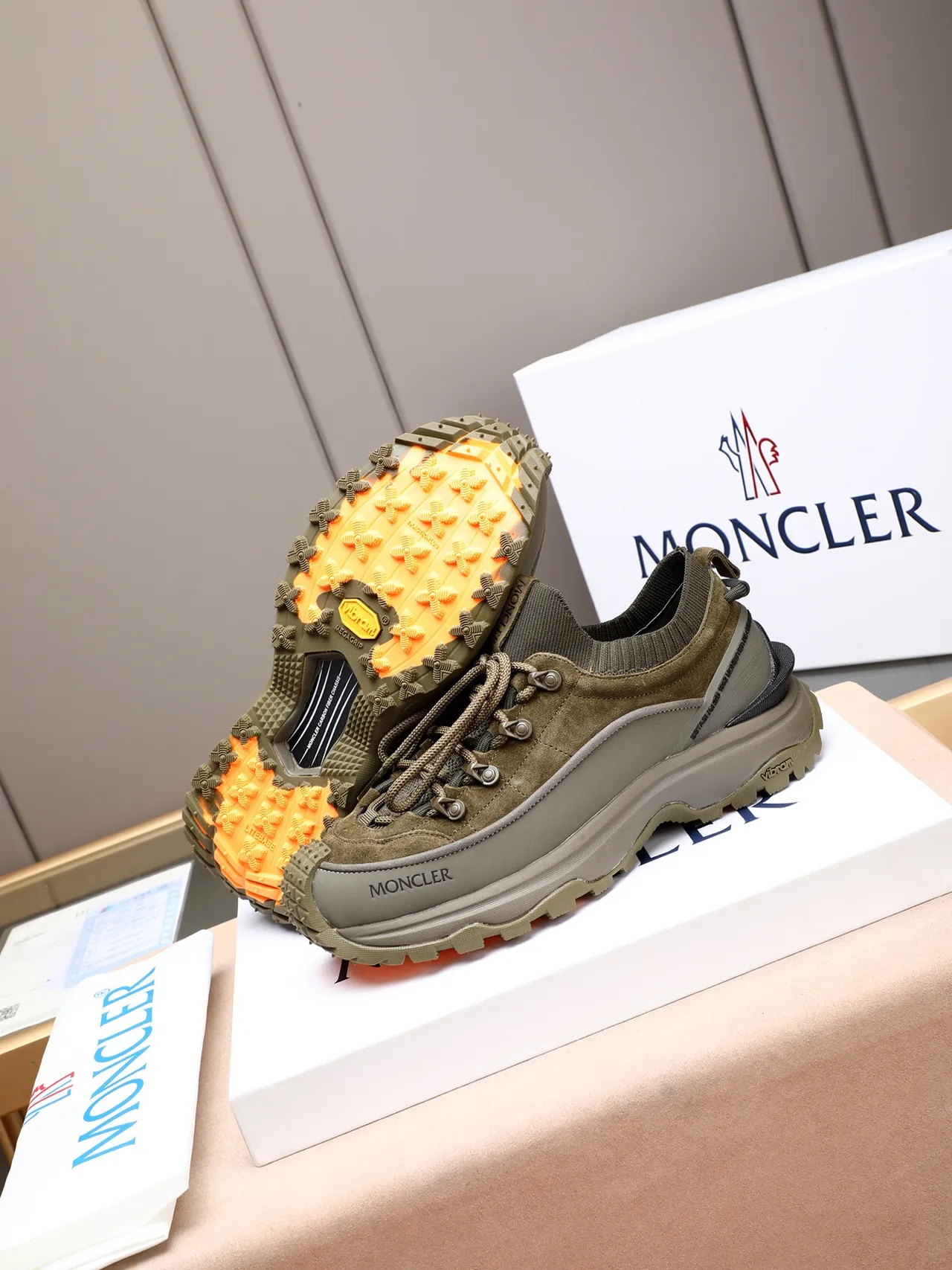Moncler Olive Suede Knit-Collar Lifestyle Sneakers 4