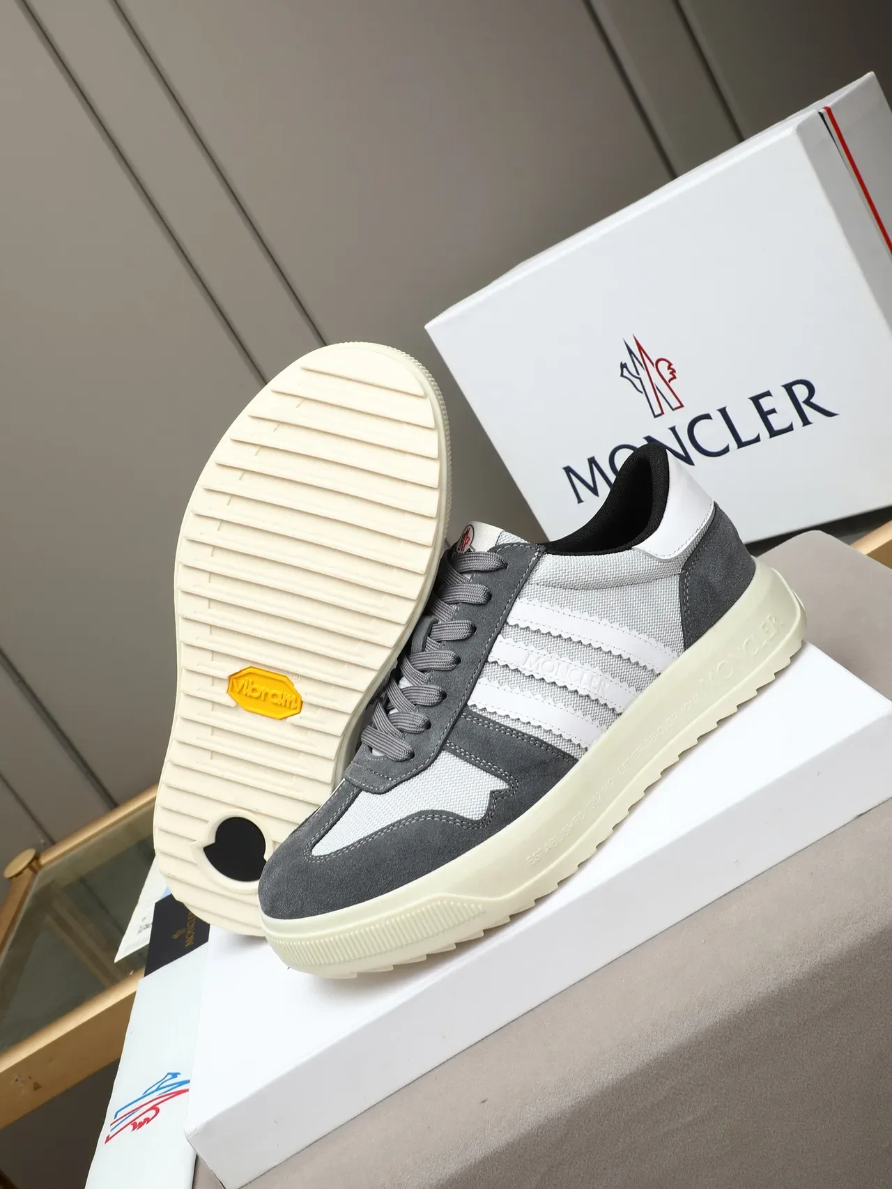 Moncler Suede and Mesh Panelled Platform Sneaker 4