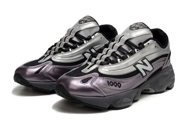 New Balance 1000 Tênis Chunky Metálicos Roxo Prata 2