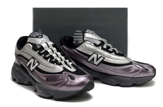 New Balance 1000 Tênis Chunky Metálicos Roxo Prata 5