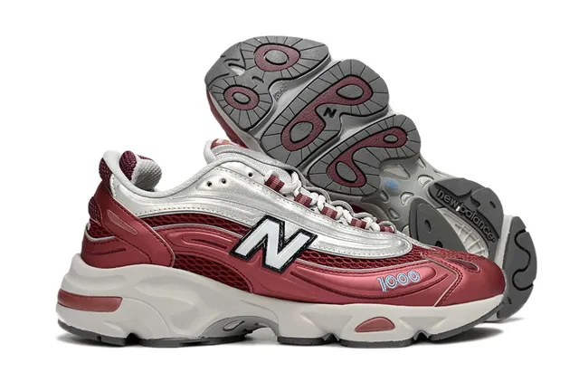 New Balance 1000 حذاء رياضي أحمر وفضي سميك 4