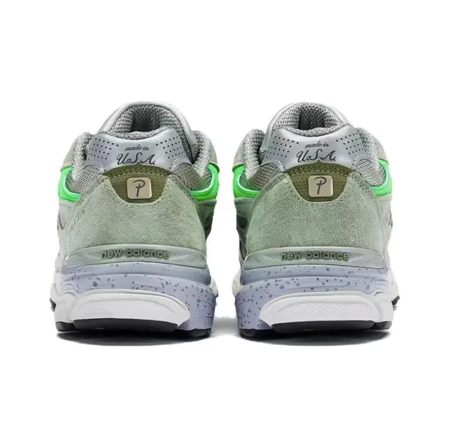 New Balance 990 Vert Blanc Tige en Suède et Maille Stratifiée Panneaux d'Accent Néon Sneakers Lifestyle 4