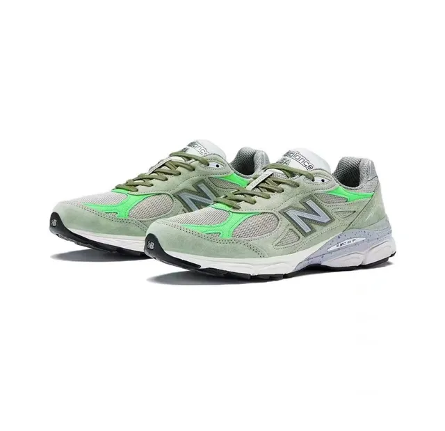 New Balance 990 Vert Blanc Tige en Suède et Maille Stratifiée Panneaux d'Accent Néon Sneakers Lifestyle 6