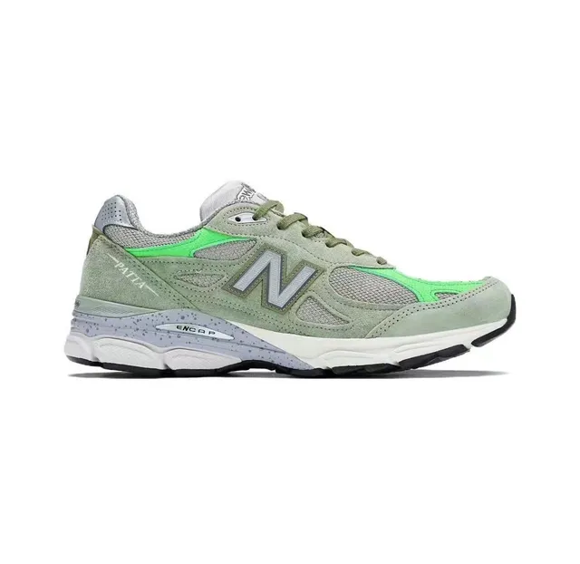 New Balance 990 Vert Blanc Tige en Suède et Maille Stratifiée Panneaux d'Accent Néon Sneakers Lifestyle 7