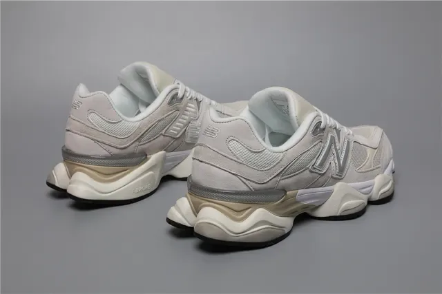 New Balance حذاء أسلوب حياة بيجي رمادي وسط حذاء سميك علوة شبكية وجلد ناعم هجينة 3