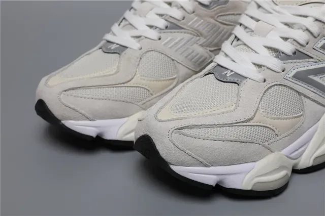 New Balance حذاء أسلوب حياة بيجي رمادي وسط حذاء سميك علوة شبكية وجلد ناعم هجينة 4