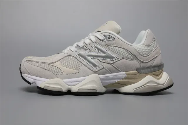 New Balance حذاء أسلوب حياة بيجي رمادي وسط حذاء سميك علوة شبكية وجلد ناعم هجينة 9