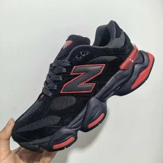 New Balance أسود أحمر كعب منحوت شبكة و سويد طبقة حذاء كاجوال سميك