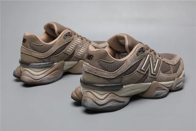 New Balance بني بيج طبقة جلد ألدغ فوق شبكة غير متماثلة بناء قفص رياضي حذاء رياضي كثيف 3