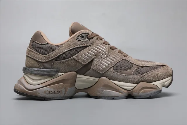 New Balance بني بيج طبقة جلد ألدغ فوق شبكة غير متماثلة بناء قفص رياضي حذاء رياضي كثيف 8
