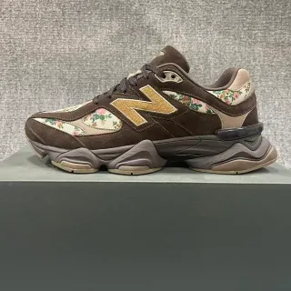 New Balance بني بيج قاعدة منحوتة طبقة نسيجية زهرية أحذية رياضية سميكة السولة