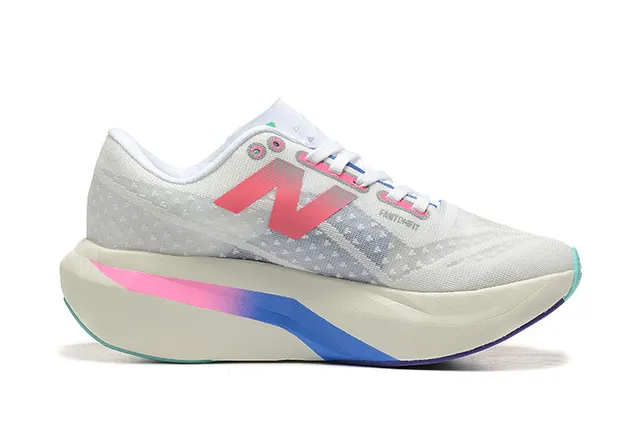 New Balance FuelCell White Pink Engineered Mesh Upper Gradient N Logo Running Shoes 6
