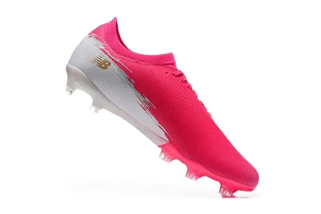 New Balance Furon Chaussures de football upper knit rose blanc crampons coniques moulés terrain ferme 3