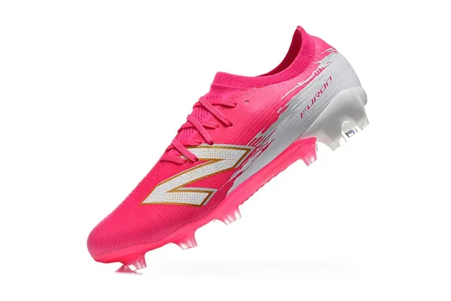 New Balance Furon Chaussures de football upper knit rose blanc crampons coniques moulés terrain ferme 4